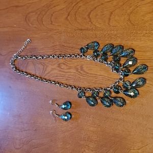 Paparazzi NWT green glass beaded silver necklace with matching earrings.